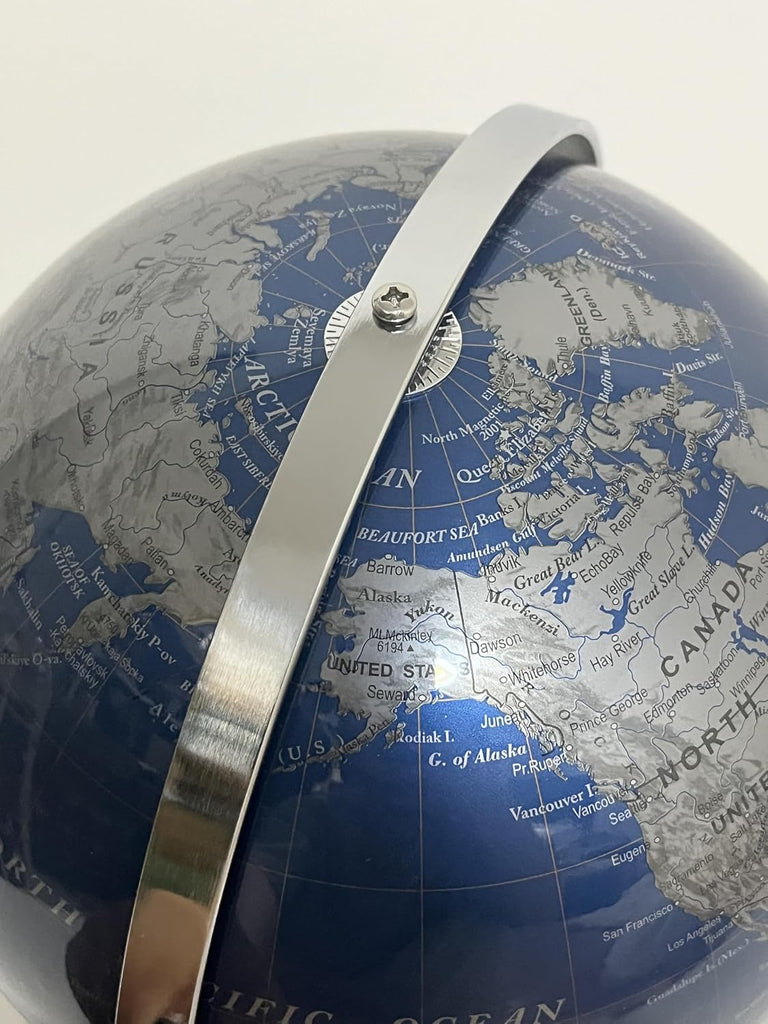 8" Blue World Globe with 720° Rotating Stainless Steel Stand for Adults - Elegant Adult Bookcase Decorative Home Desk