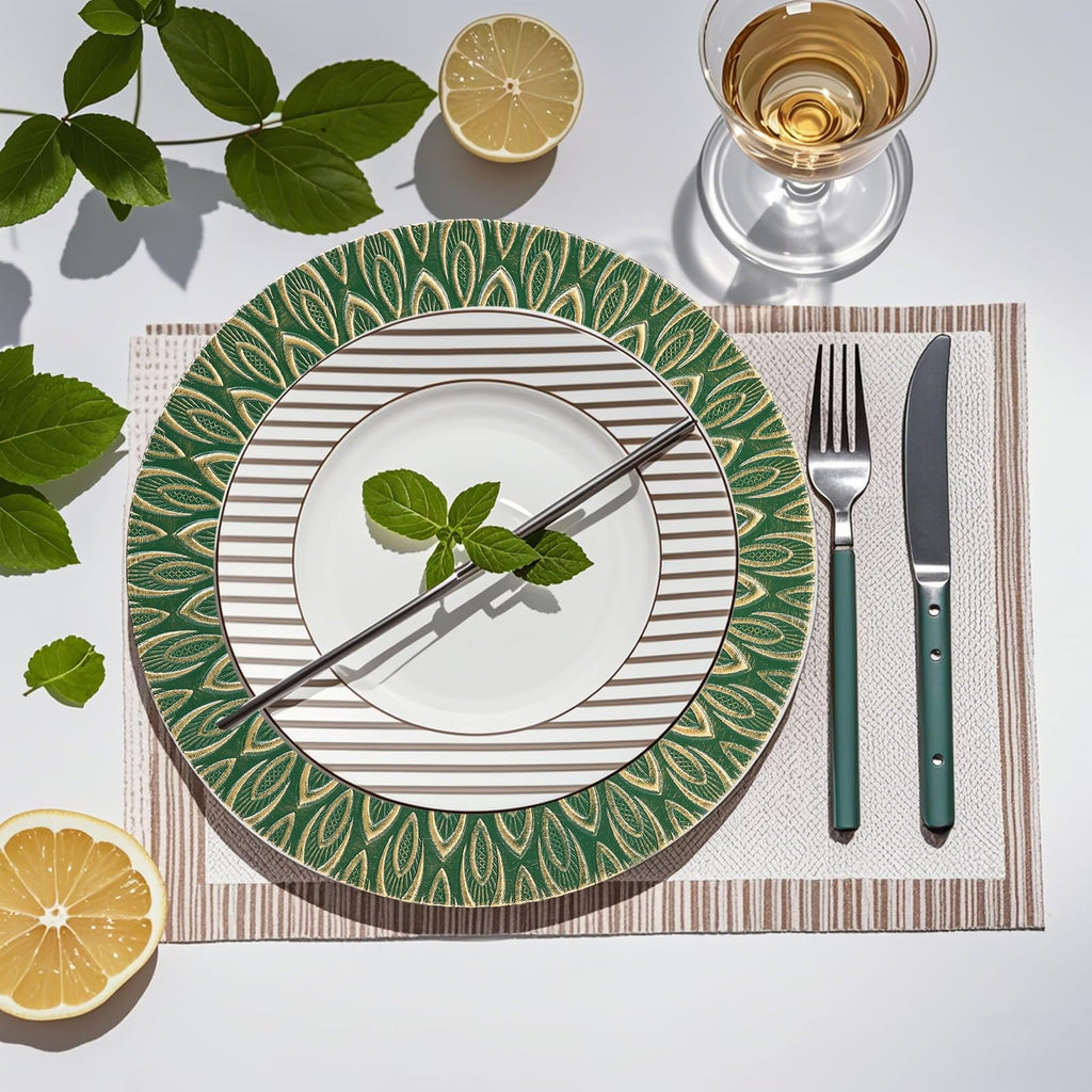 Green Charger Plates, 13 Inch Set of 6 Plastic Peacock Chargers for Dinner Plates, Table Settings, Easter