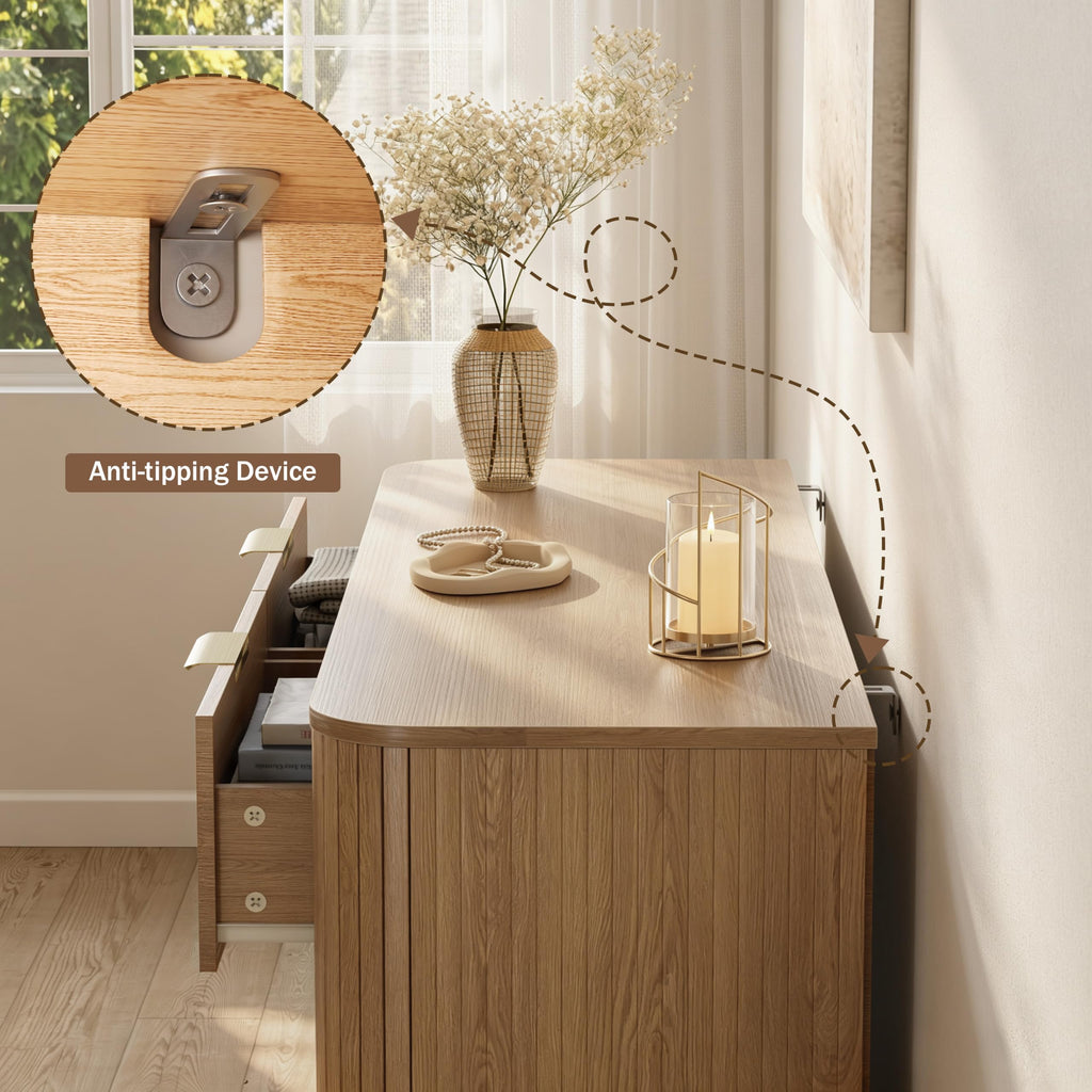 6 Drawer Dresser, 47'' Wide Chest of Drawers, Natural Oak