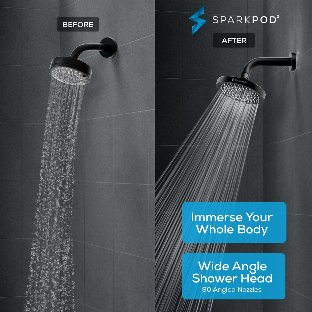 Rain Shower Head, 6 Inch Round, Midnight Black Matte Finish