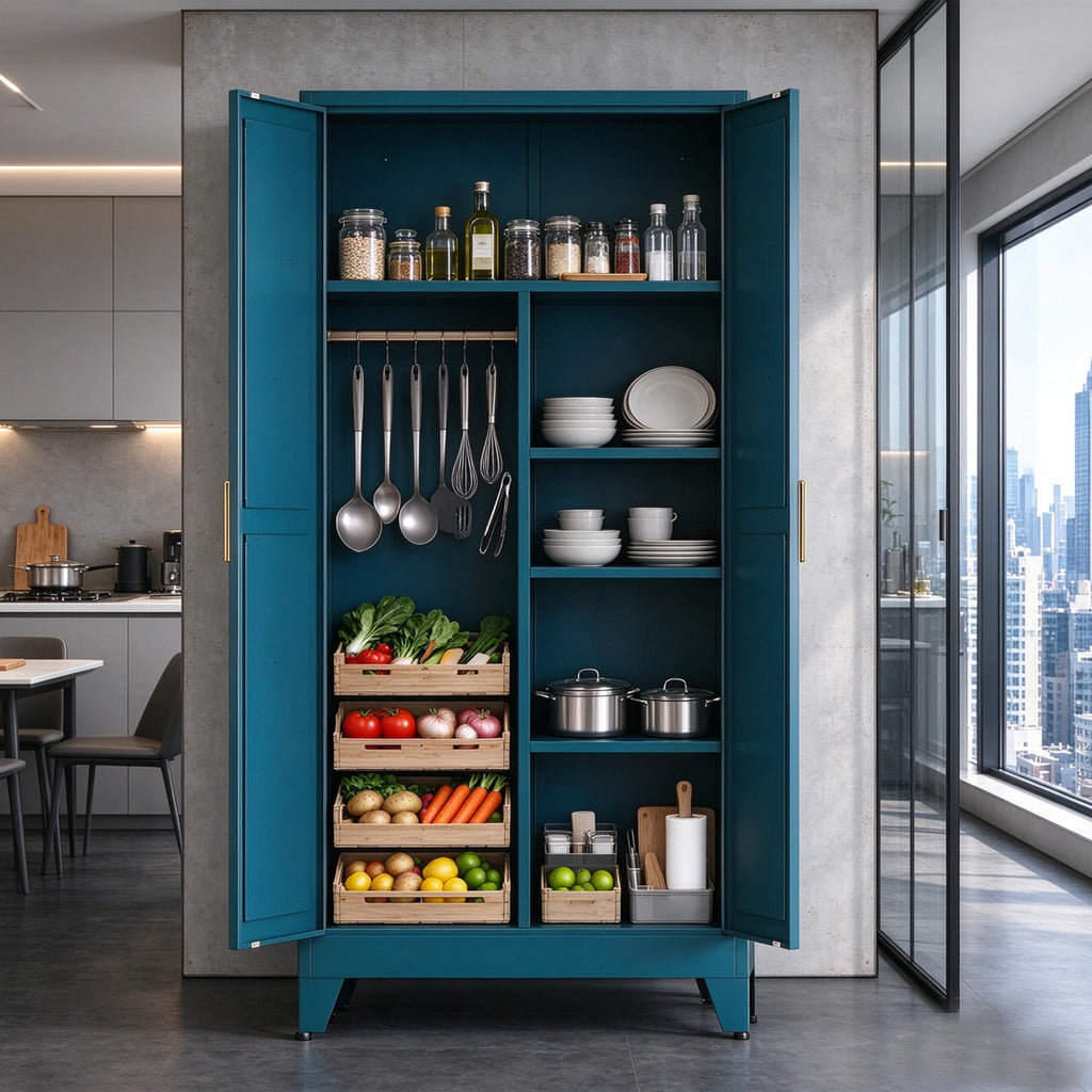 71" H Metal Garage Storage Cabinets,Broom Closet Storage Cabinet,Utility Cabinet,Blue Storage Cabinets