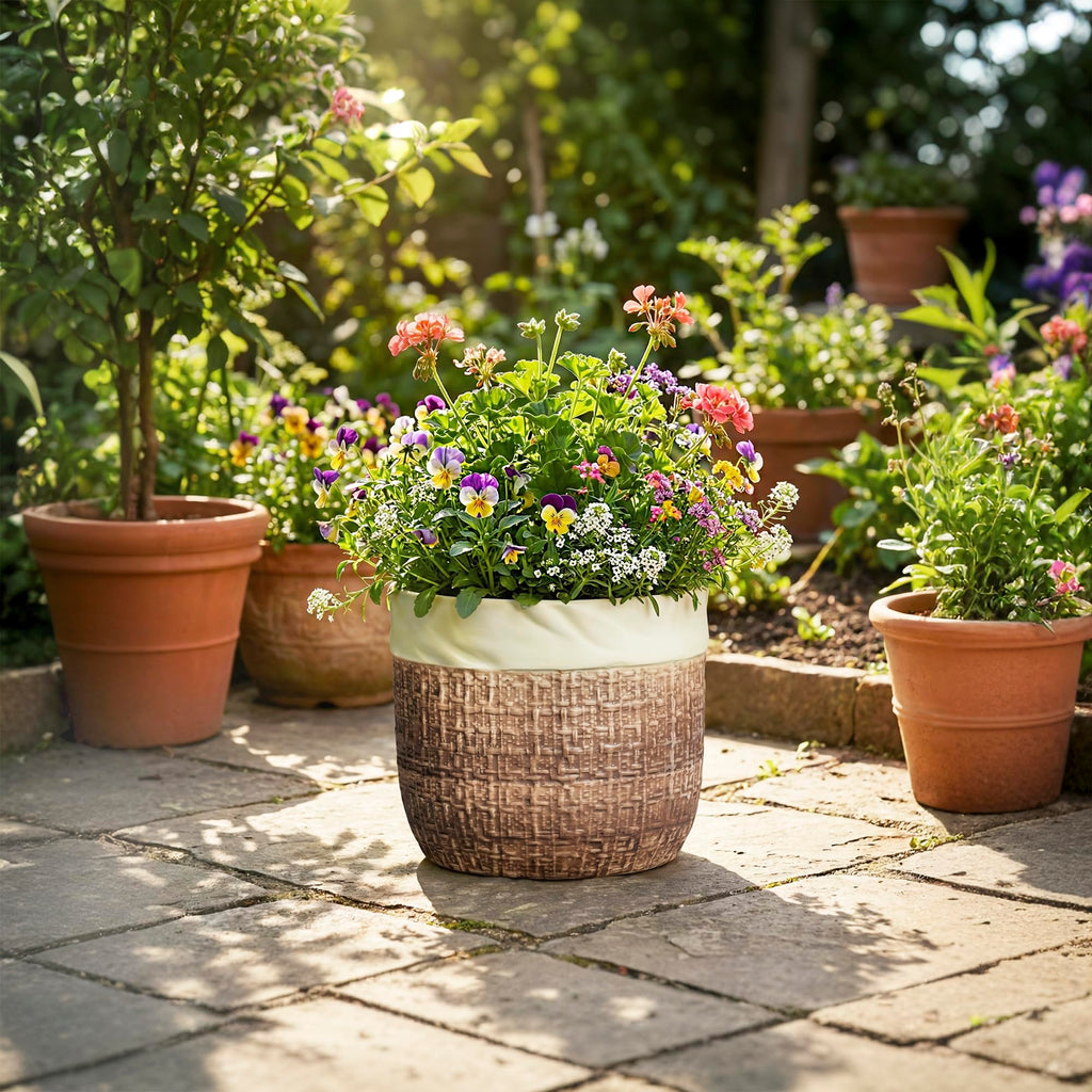 Ceramic Planter - 9.8 Inch Plant Pot for Indoor Outdoor Plants, Boho Ceramic Plant Pots with Drainage Hole and Plug