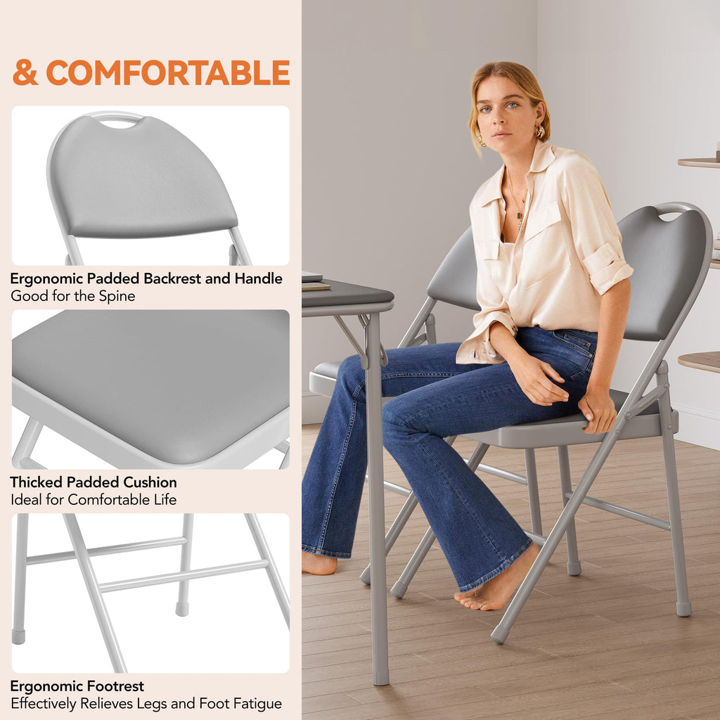 4-Piece PU Upholstered Folding Chair Set, Card Chairs, Gray