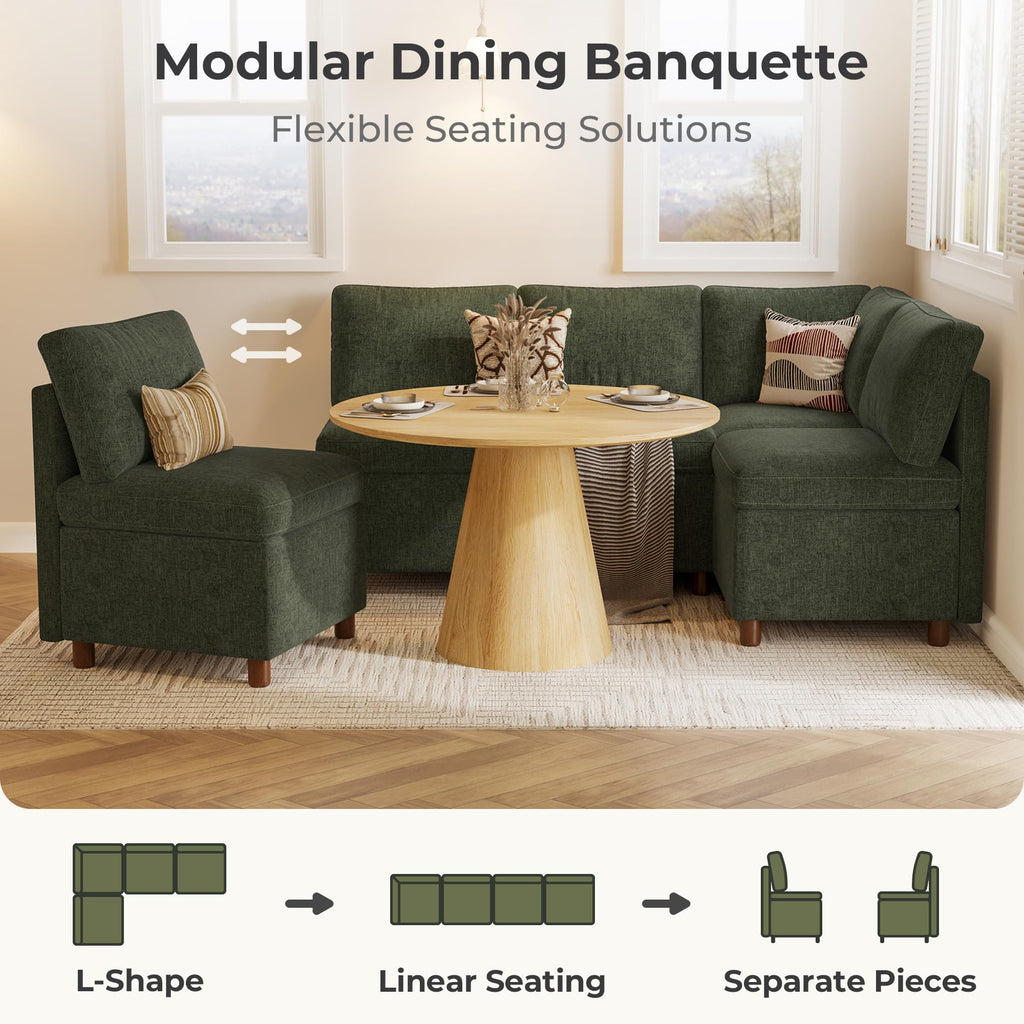 Breakfast Nook Bench with Storage, Green, 4 Seat (1 Corner)