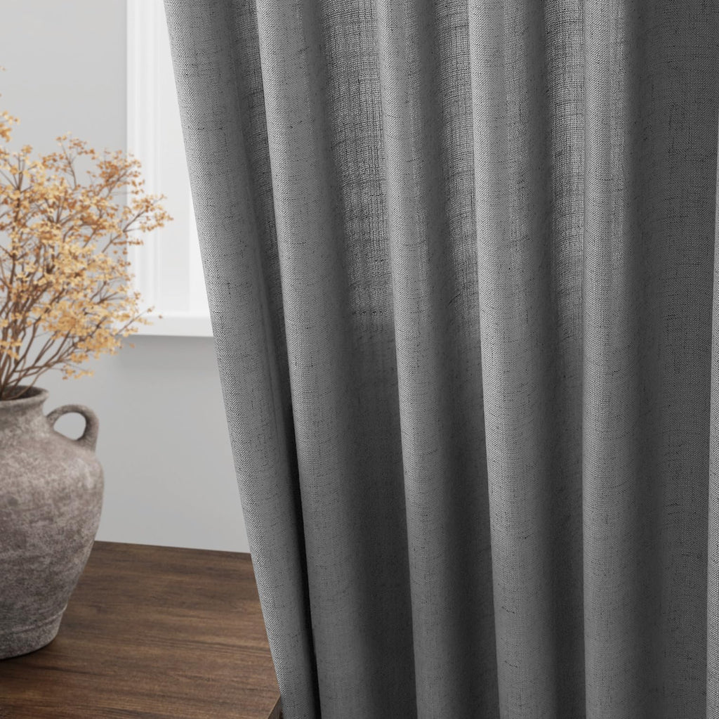 Dark Grey Linen Extra Long Curtain 108 Inches Long 2 Panels Set Back Tab Drapes Lively Farmhouse Light Filtering Semi