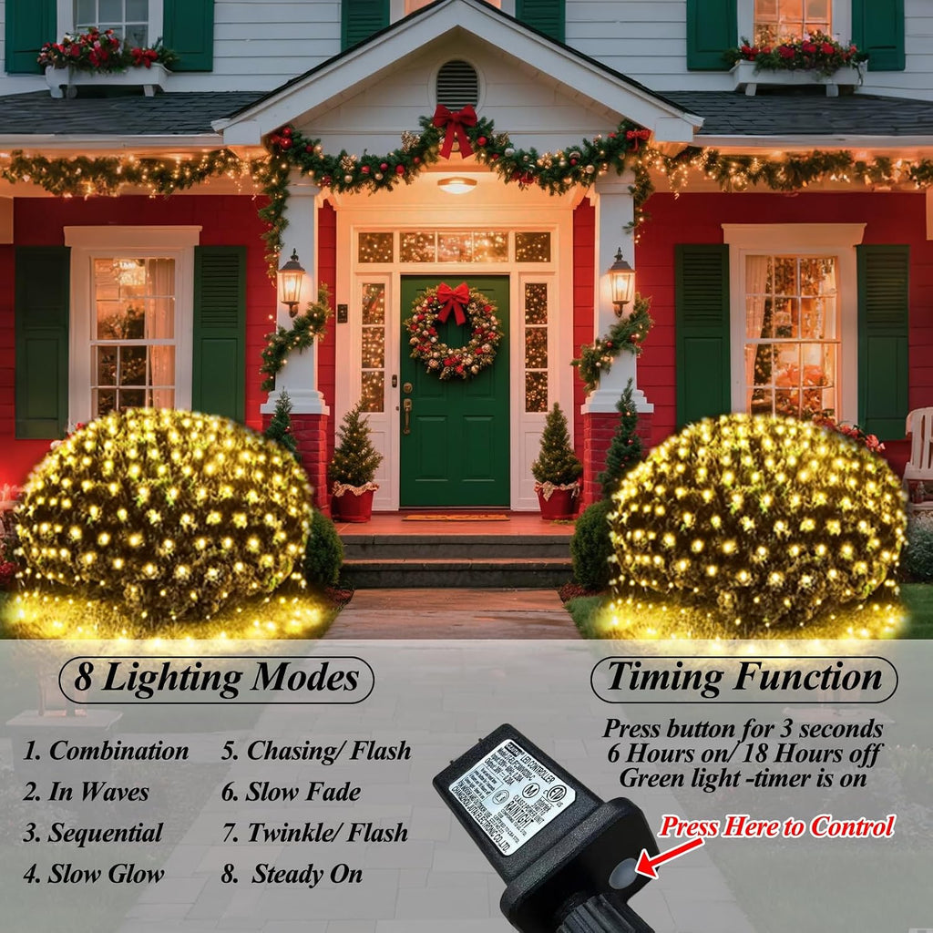 300LED Net Lights, 14.8ft x 5ft Connectable Christmas Net Lights 8 Modes, Waterproof Mesh Lights Plug in for Bushes