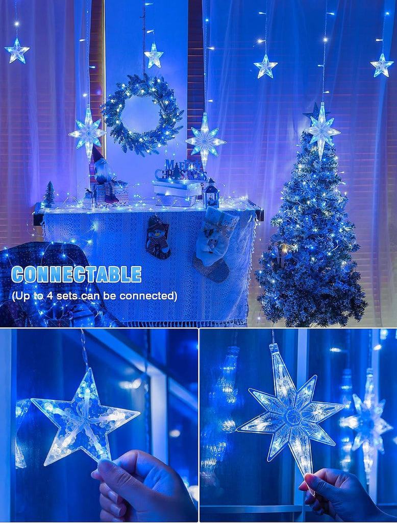 Icicle Lights Outdoor,126 Led 12 Star Hanging String Light