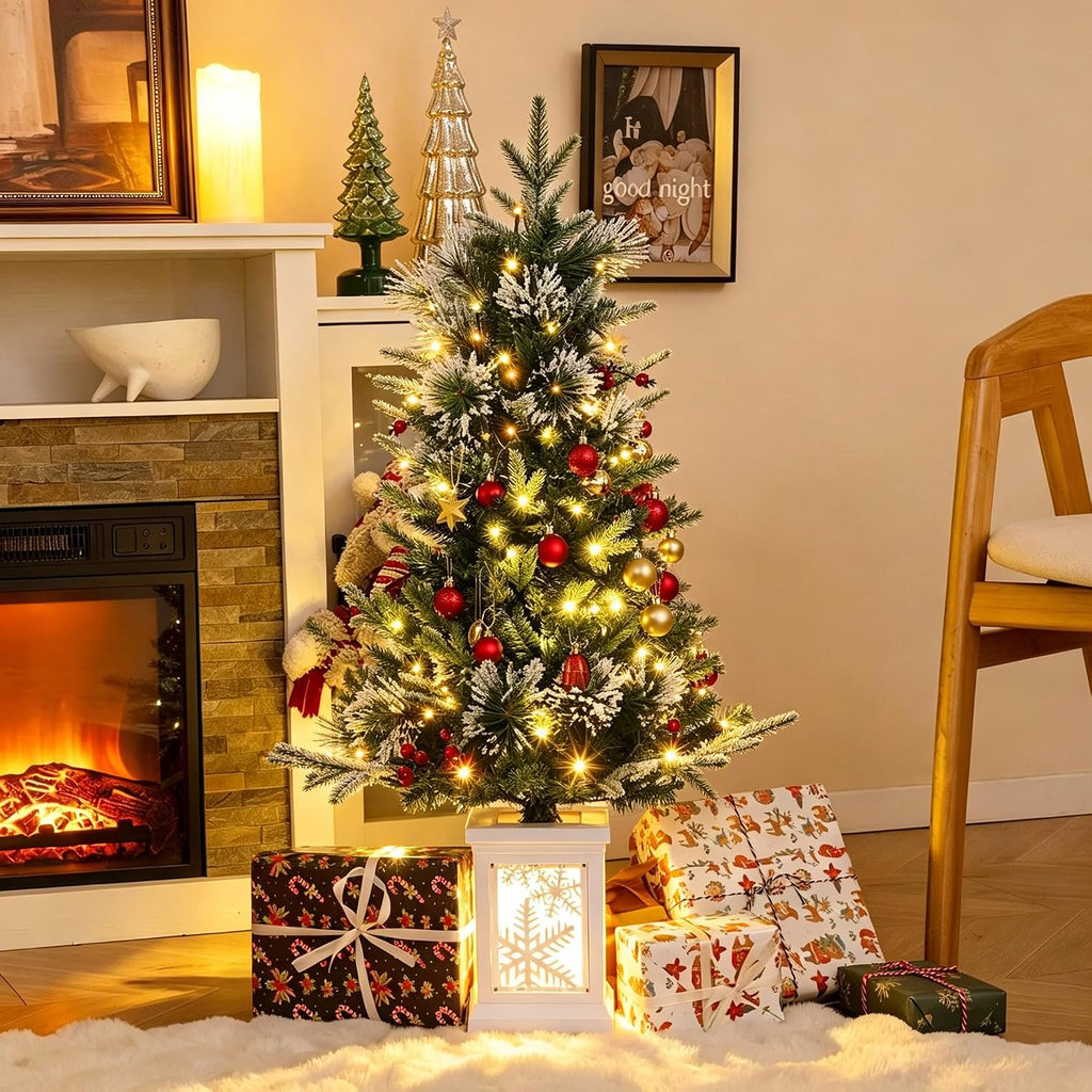3FT Plug-in Artificial Christmas Tree with 78 Light & Snowflake Base, 1 Pcs