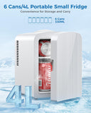 4L/6 Cans Mini Fridge, Portable Compact Refrigerator, Small Skin Care Fridge, Food and Drinks, Small Cooler for