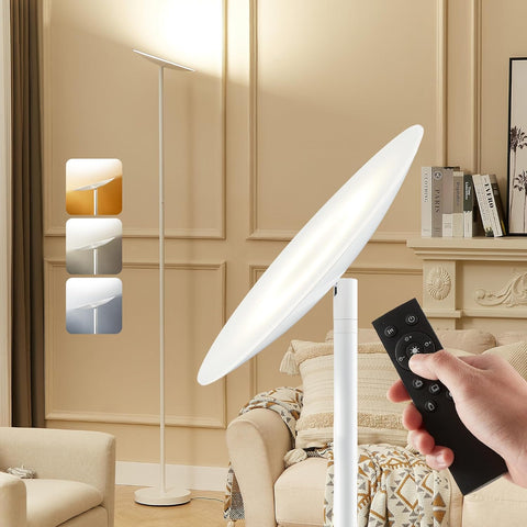 LED Torchiere Floor Lamp, 3200LM, 71" Tall Modern Torchiere Lamp in Pearl White, Stepless Dimming