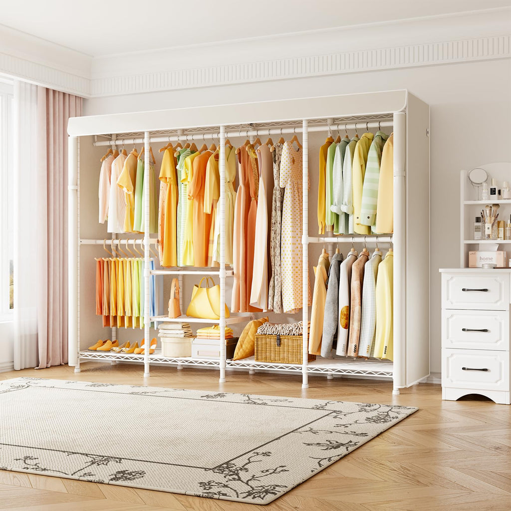 H41C Clothes Rack with Cover, Covered Clothing Rack Heavy Duty