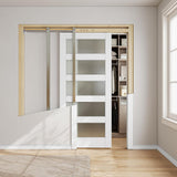 Sliding Pocket Door 24" x 80", 5-Panel Frosted Glass Panel with Soft Close Pocket Door Frame Kit, In