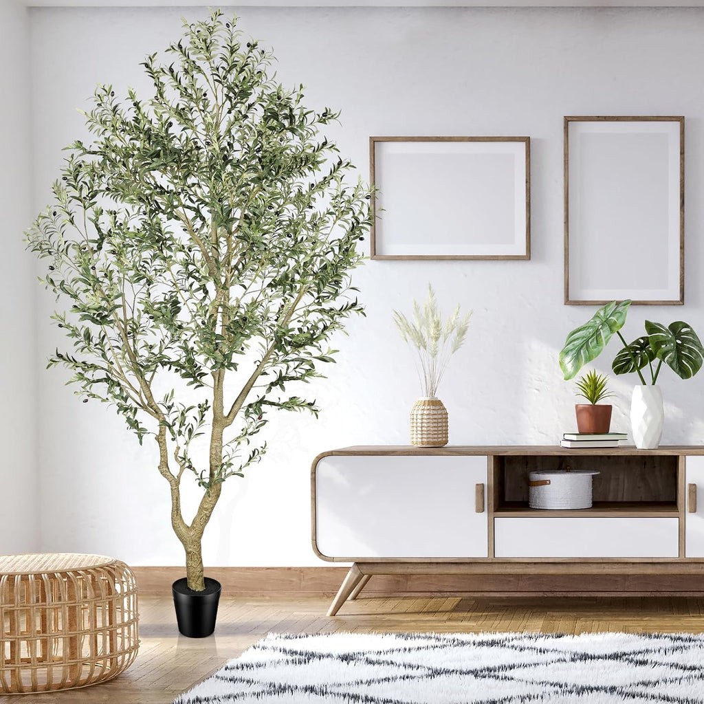 Tall Faux Olive Tree 9ft with Lifelike Leaves & Textured Branches