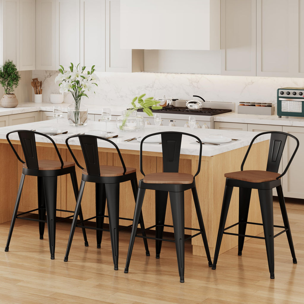 Swivel Bar Stools 30 inch Metal Swivel Bar Height Barstools Set of 4 Modern Farmhouse Bar Chairs with High Backs and