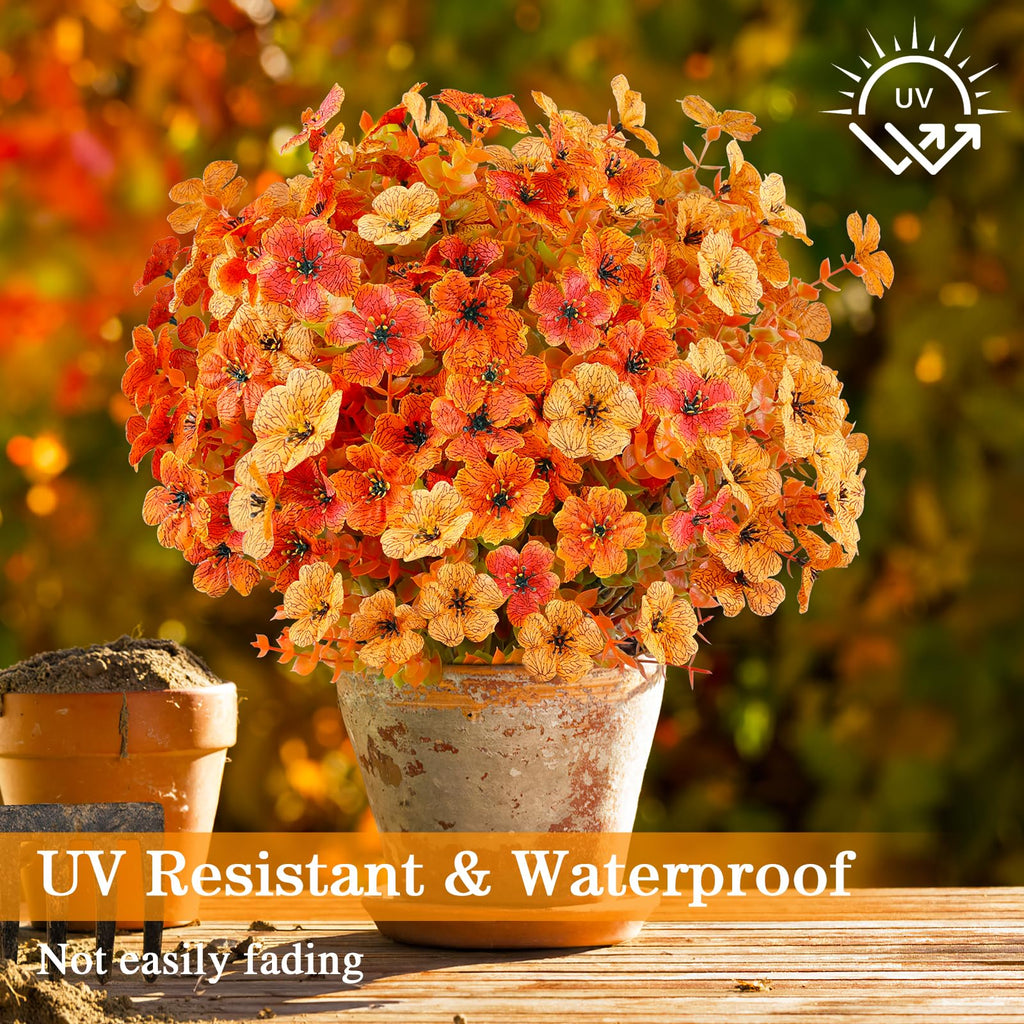 Artificial Fall Flowers Outdoor, UV Resistant Fake Mums Porch Decor