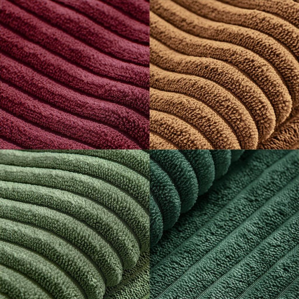Boho Christmas Green Decorative Throw Pillow Covers 20x20 Farmhouse Cushion Covers Color-Clash Corduroy - Set of 4