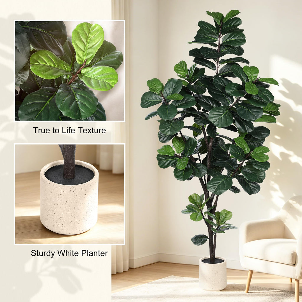 Faux Fiddle Leaf Fig Tree 7ft with Sturdy White Planter