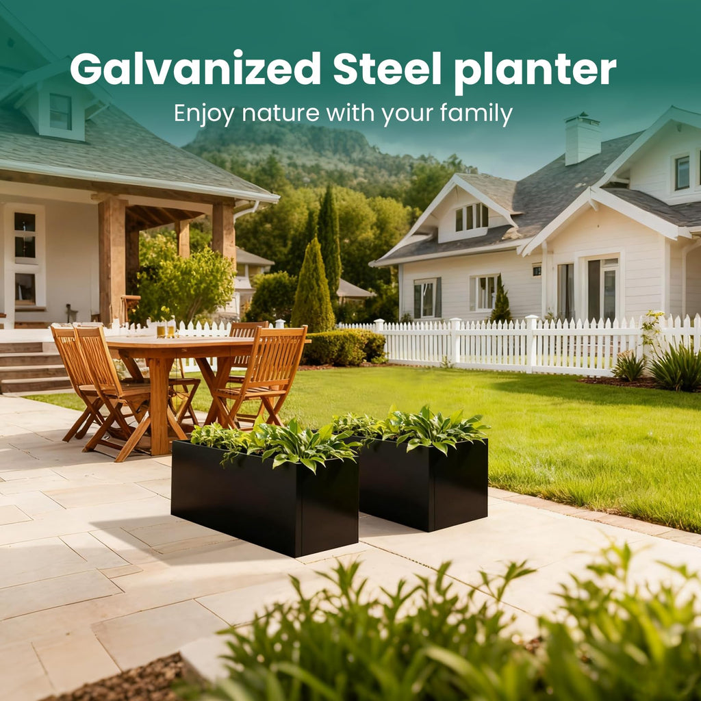 Metal Rectangular Planter 25" L x 11" W x 13" H, Galvanized Steel