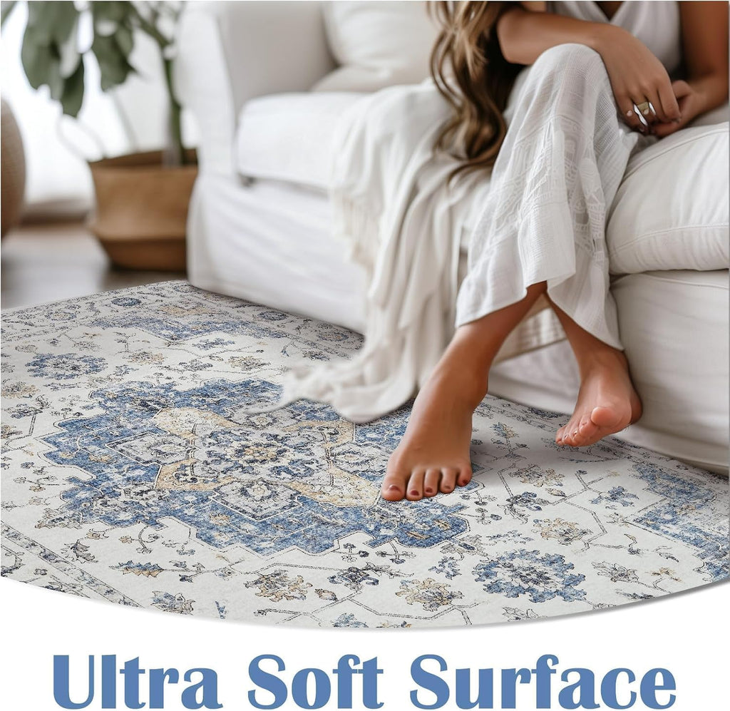 Vintage Floral Medallion Hallway Area Rug, Classic Blue