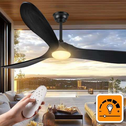 52 Inch Ceiling Fans with Lights and Remote Control, Wood Outdoor Ceiling Fan with Light 3 Blade Modern Black Ceiling Fans Propeller for Patios Porch Garage, ETL Listed DC Motor, Matte Black A101-B0D6RB1R2J