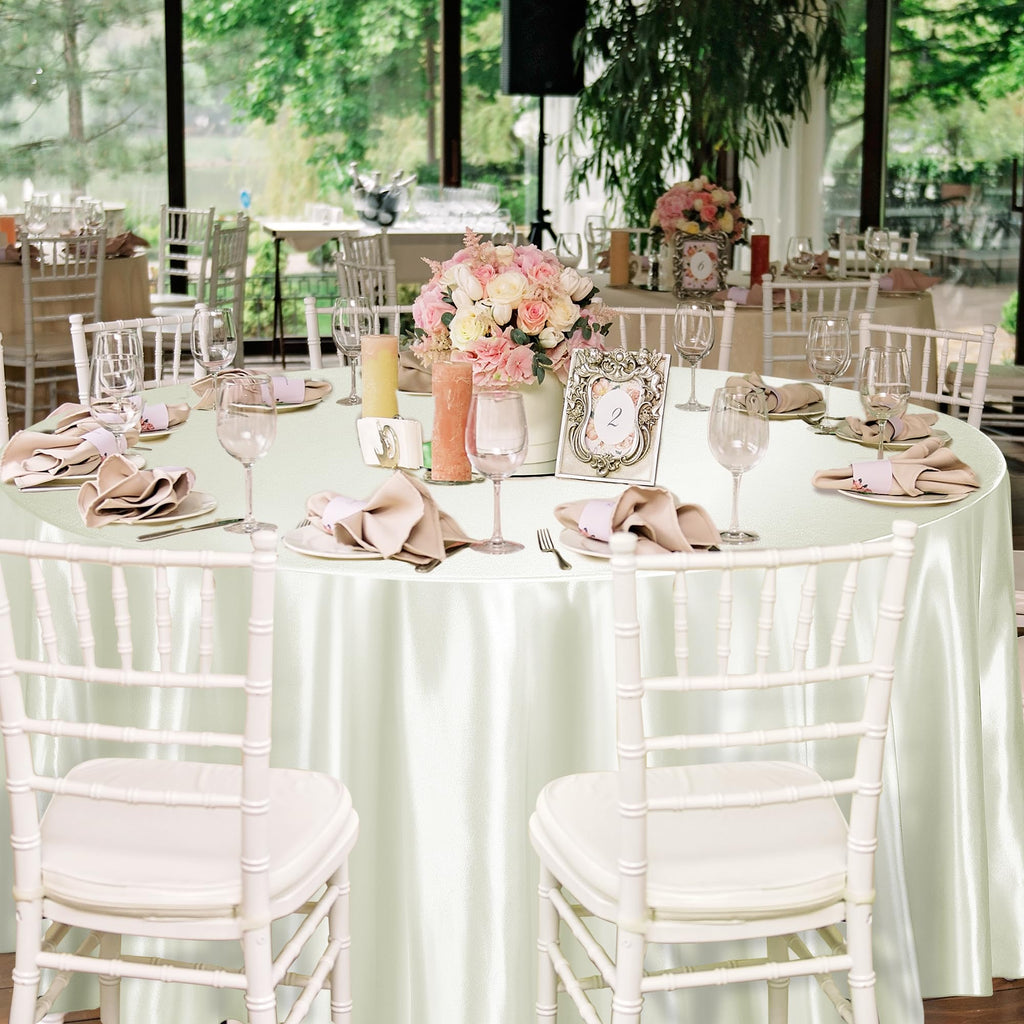 Round Satin Tablecloth, 120 Inch Ivory Overlay Table Cover
