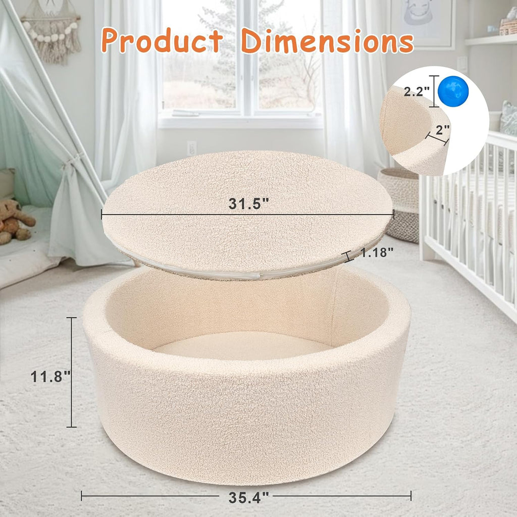 Kids Foam Ball Pit for Toddlers, Teddy Fleece Cover, Beige