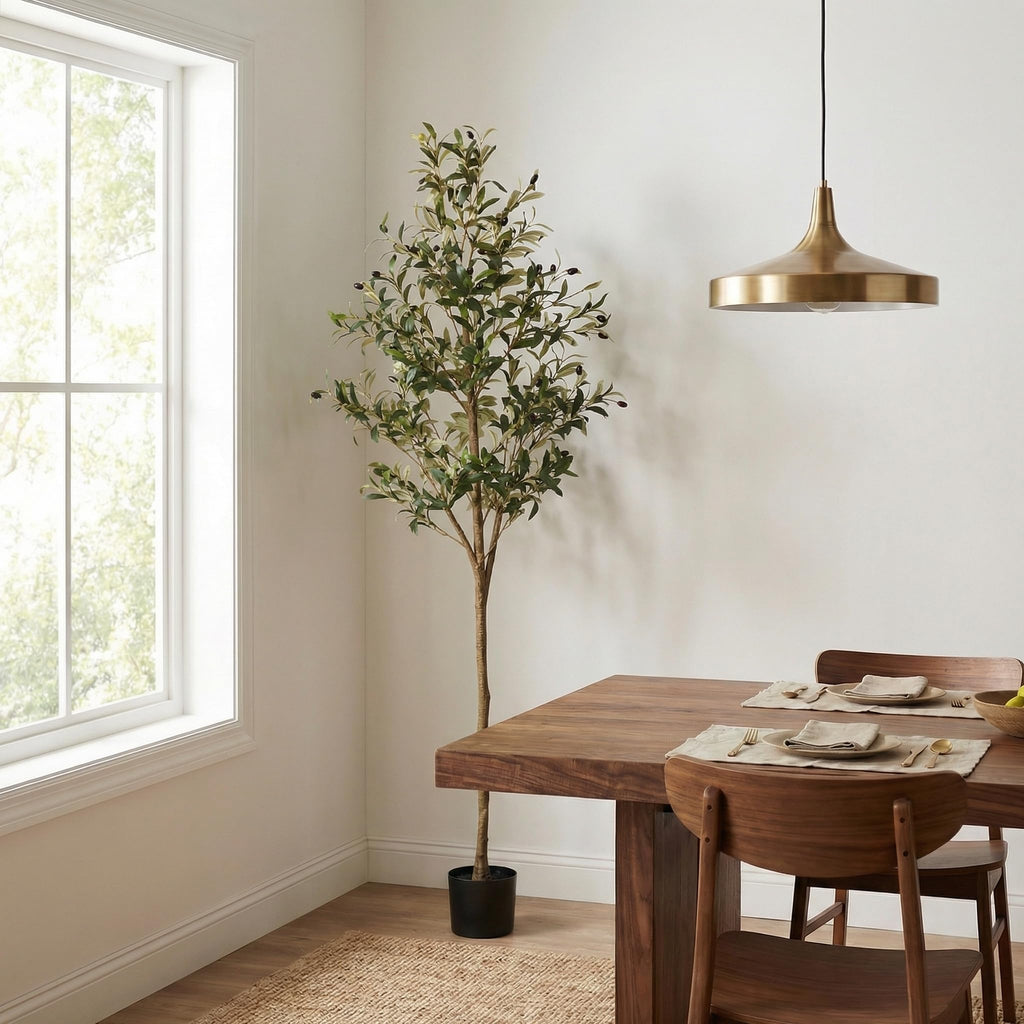Artificial Olive Tree, 6FT Faux Olive Trees with Lifelike Olive Branches and Fruits, Fake Floor Plants with Pot for