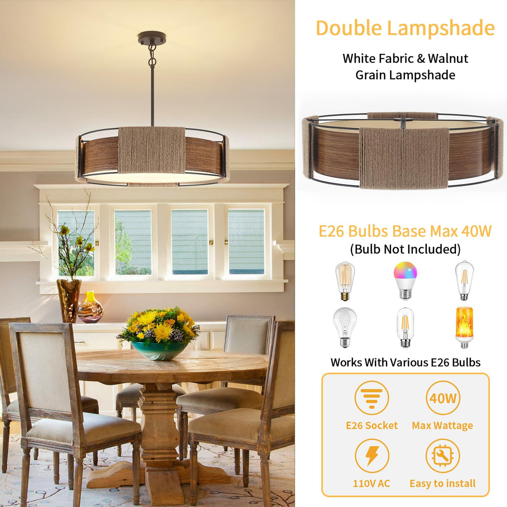 23.62'' Rattan Chandeliers Farmhouse Drum Chandelier