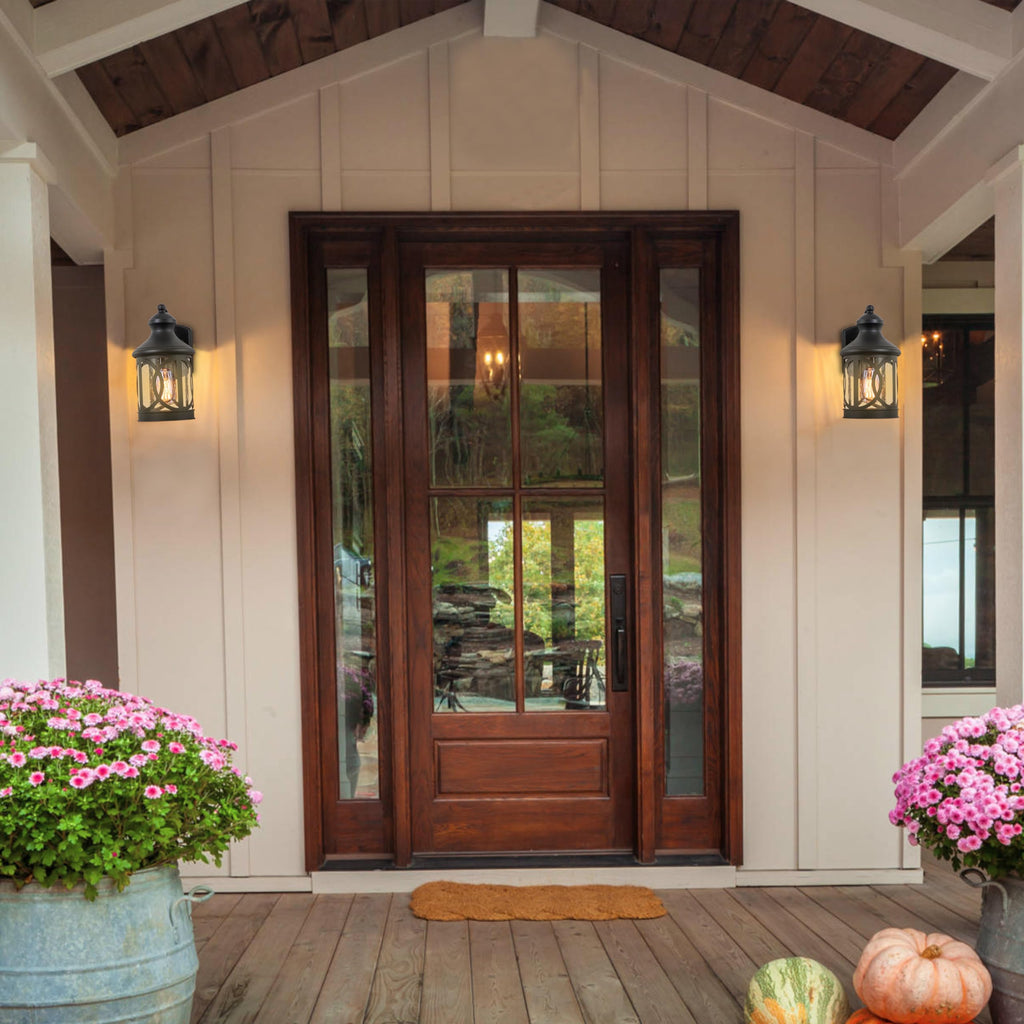 Outdoor Wall Sconce, Waterproof Exterior Light Fixture, Matte Black Porch Lantern Lights with Clear Glass Shade for