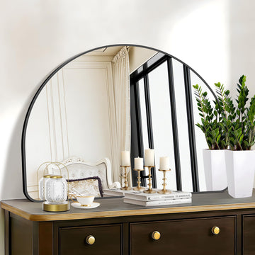 Arched Bathroom Mirror 40x30 Inch, Black Bathroom Mirror Wall Mounted Modern Aluminum Alloy Frame Arch Mirror Living
