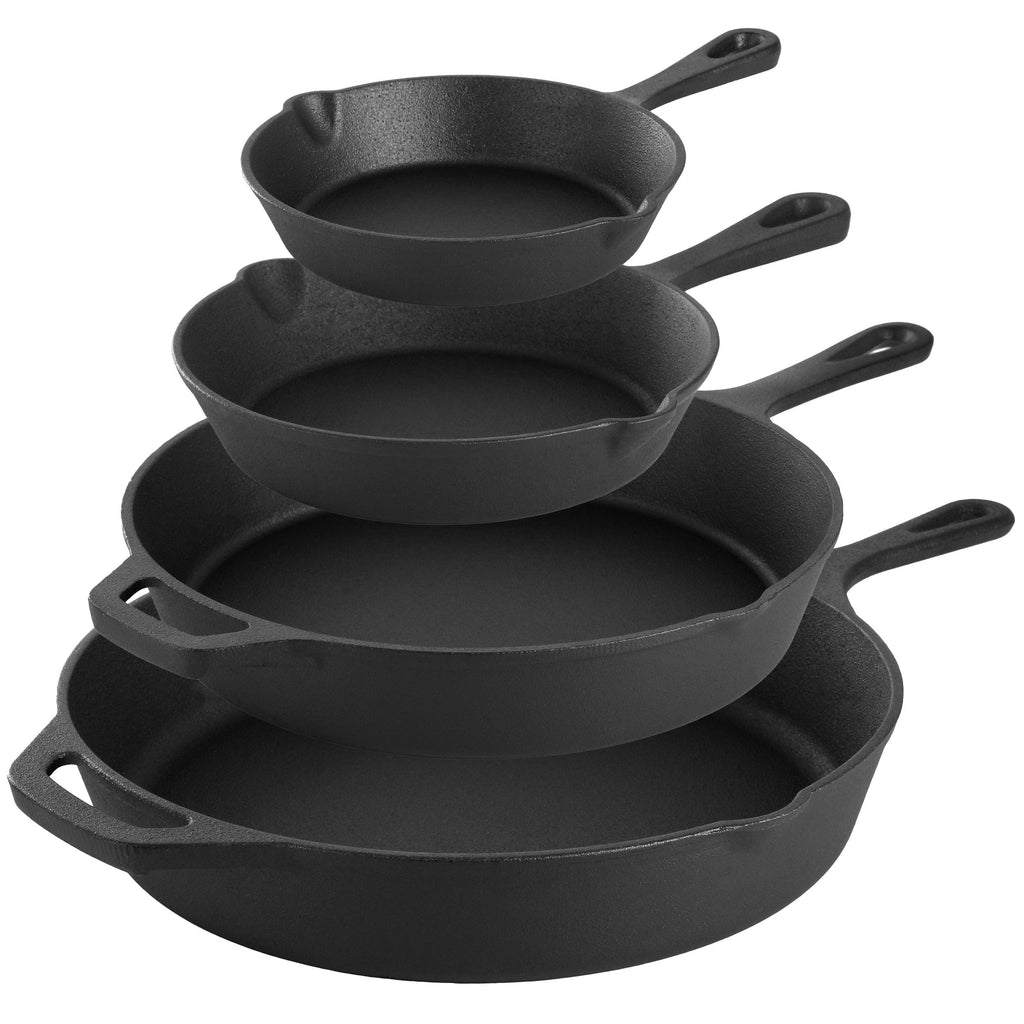 13 Piece Pre-Seasoned Cast Iron Skillet Set with Temperd Glass Lids and Silicone Holders