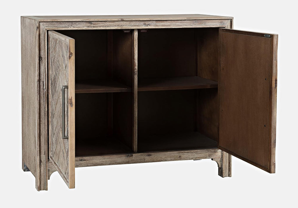 Accent Chest with 2 Doors and 2 Shelves, Acacia Wood Mid-Century Modern Storage Cabinet Bedroom, Grey Wash