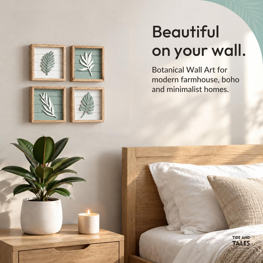 3d Sage Green Framed Wall Art, Set of 4, Bathroom Decor