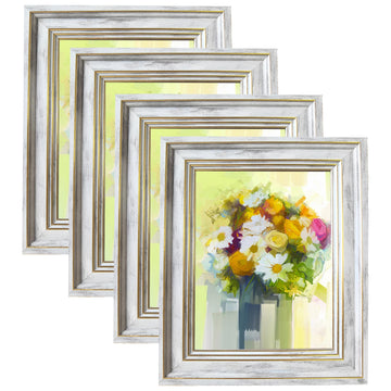 8x10 Picture Frame Set of 4, Silvery Rustic Farmhouse Picture Frames for Table or Wall Hanging
