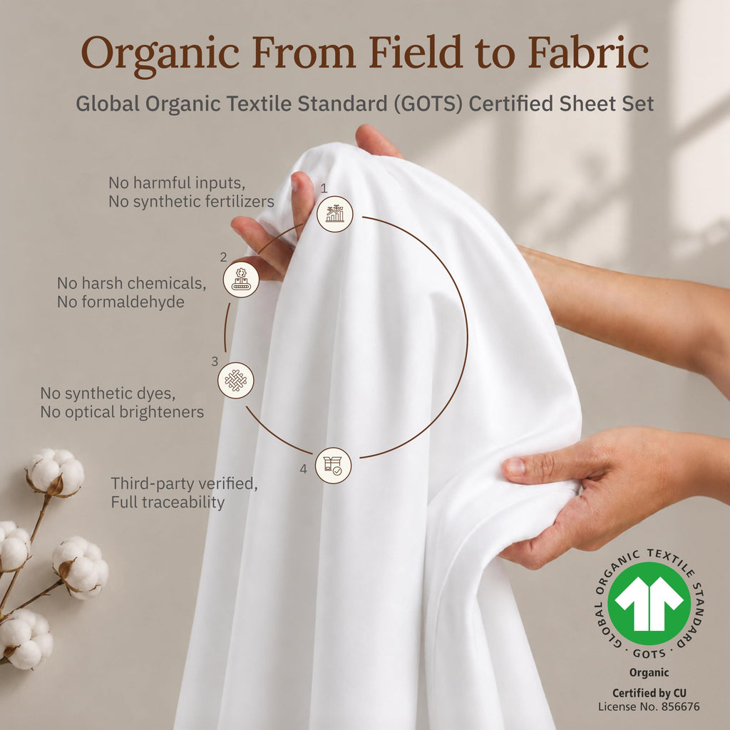 100% Organic Cotton Sateen Sheet Set, White