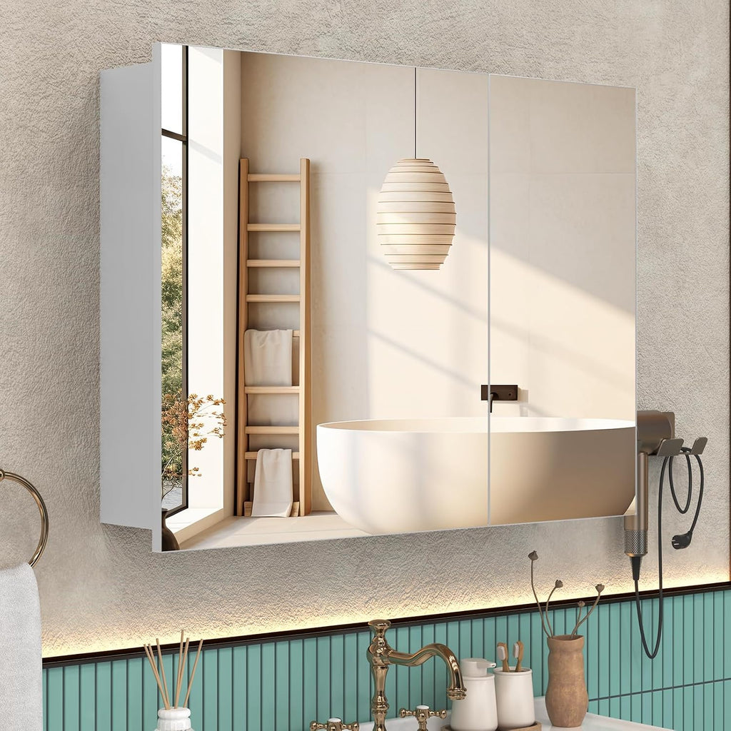 36x24 Medicine Cabinet Mirror with Storage, Pre-Assembled Medicine Cabinets , Recessed or Surface Mount Large Silver
