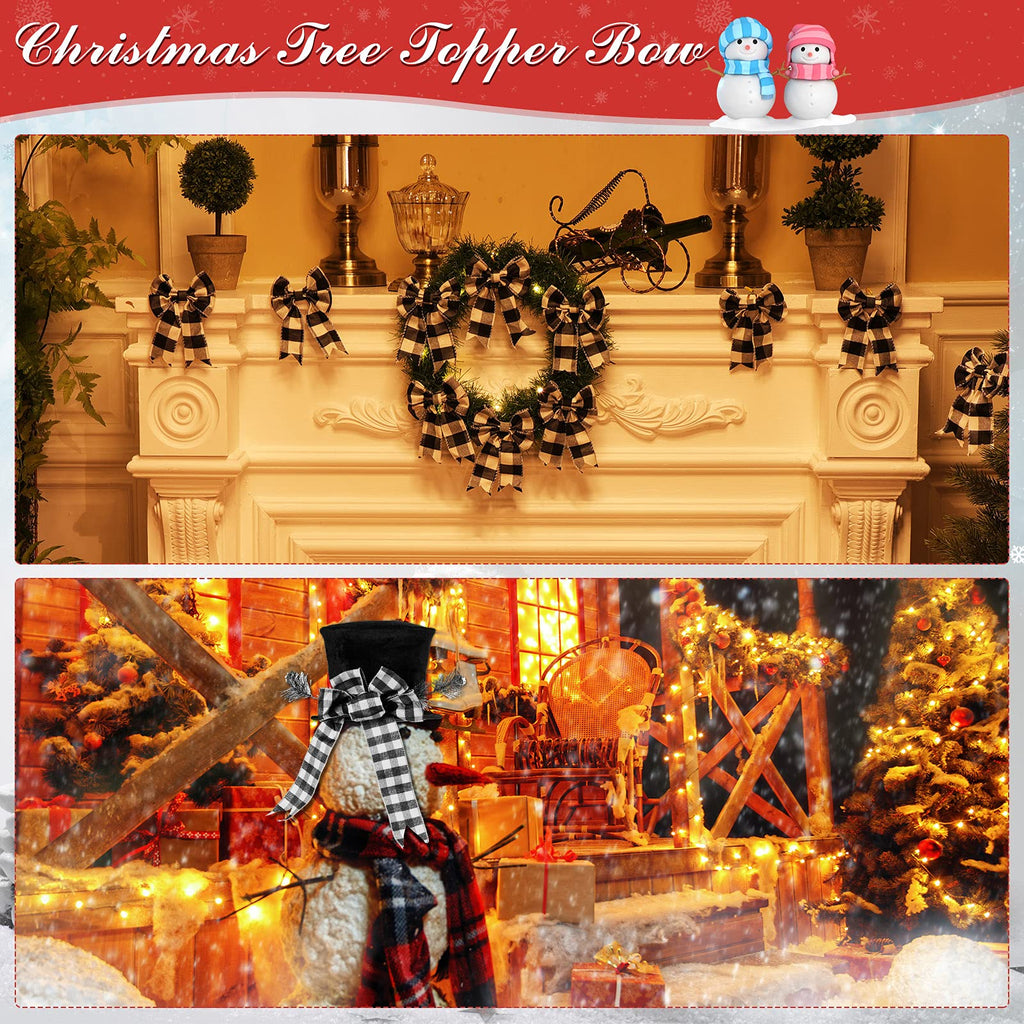13 Pcs Christmas Tree Topper Hat Buffalo Plaid Bows, Chic Pattern