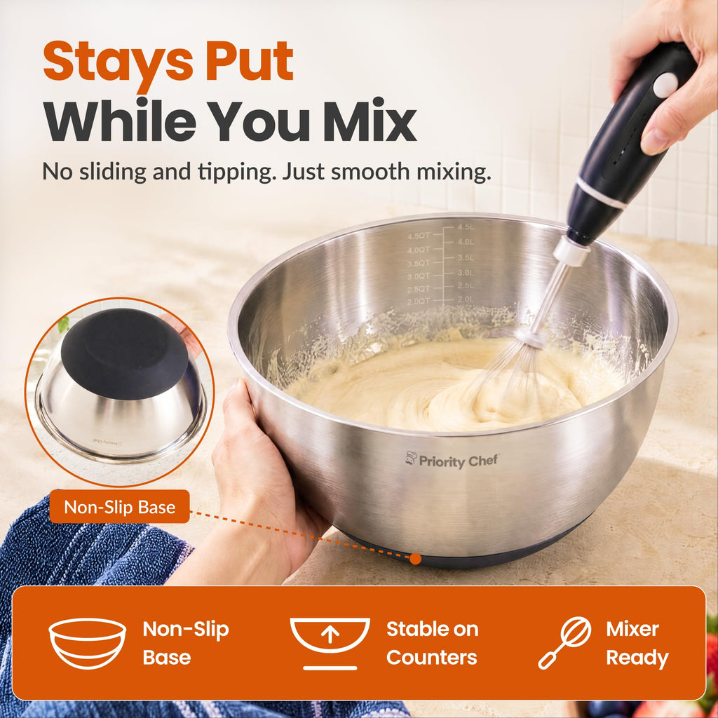 Premium Mixing Bowls with Airtight Lids Set, Thicker Stainless Steel, Black