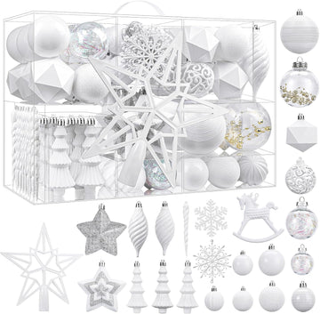 Christmas Tree Decorations Ornaments Set, Shatterproof Plastic Baubles Decorative Balls Decor Holiday Wedding - Set of 100