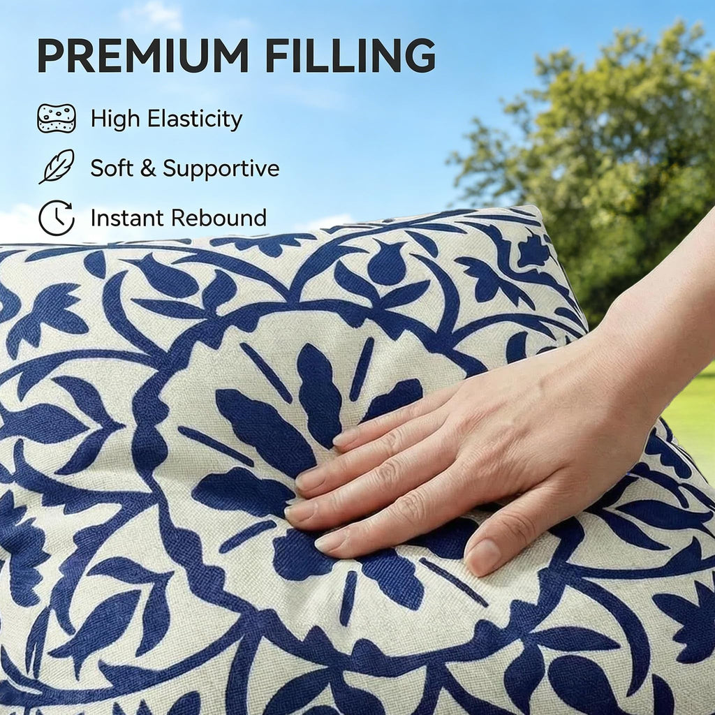 Outdoor Lumbar Pillow 12x20 Inch, Blue Boho Pillows