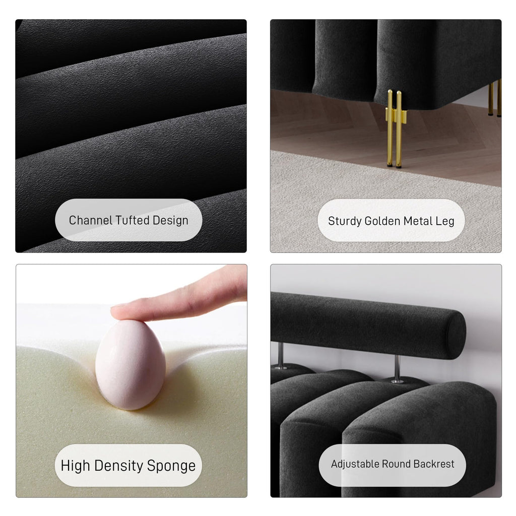 52.2" Velvet Upholstered Bench Ottoman with Adjustable Backrest, Black