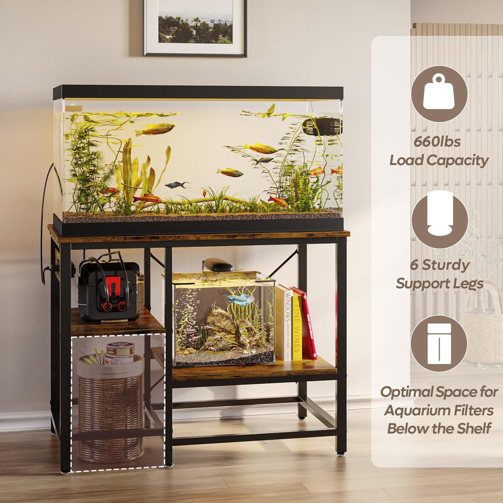 40-50 Gallon Fish Tank Stand with Power Outlet, Rustic Brown, 36x19