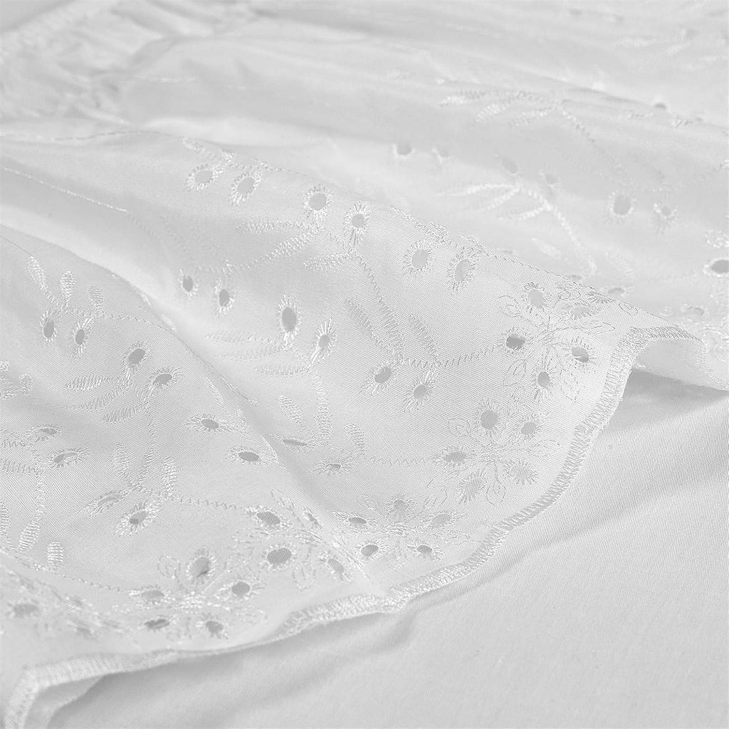 Wrap Around Elastic Eyelet Bed Skirt Dust Ruffle (White, Queen/King-18 Inch Drop)