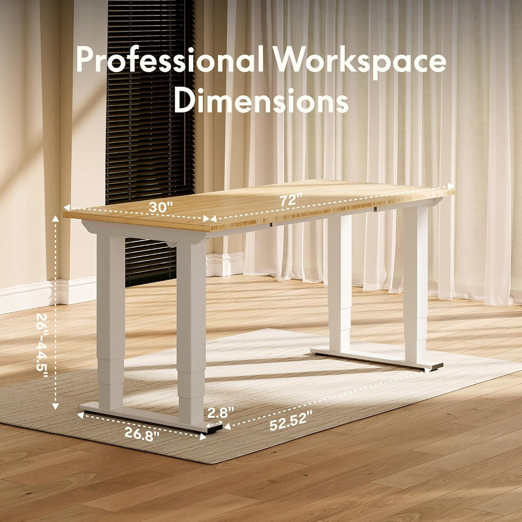 E6Q Premium 4-Leg Standing Desk, 72"x30", Dark | Heavy-Duty 540lbs, Solid Bamboo, Dual Motor, 3-Stage Legs