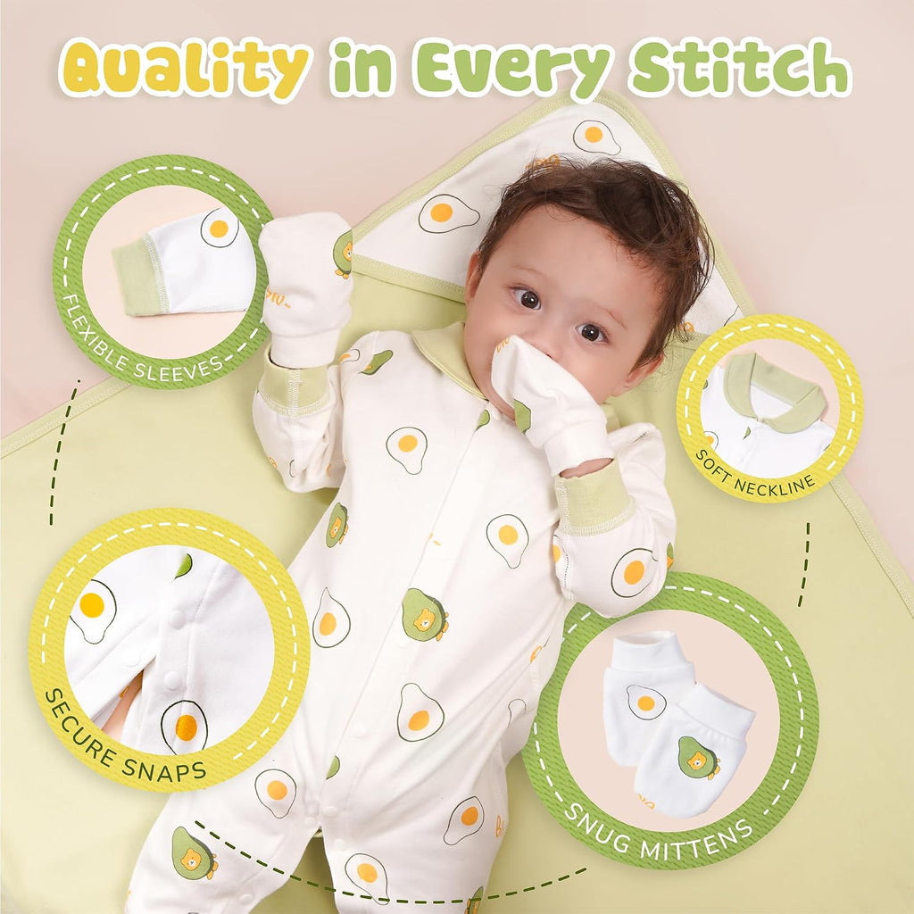 Piece Organic Cotton Newborn Gift Set with Keepsake Box, Avocado Print, All-Season, Unisex 3-6 Months