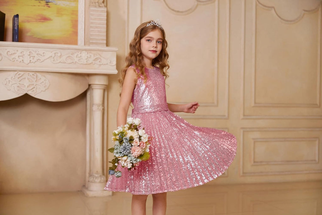 Girls Fancy Sparkly Sequin Formal Party Dance Dress