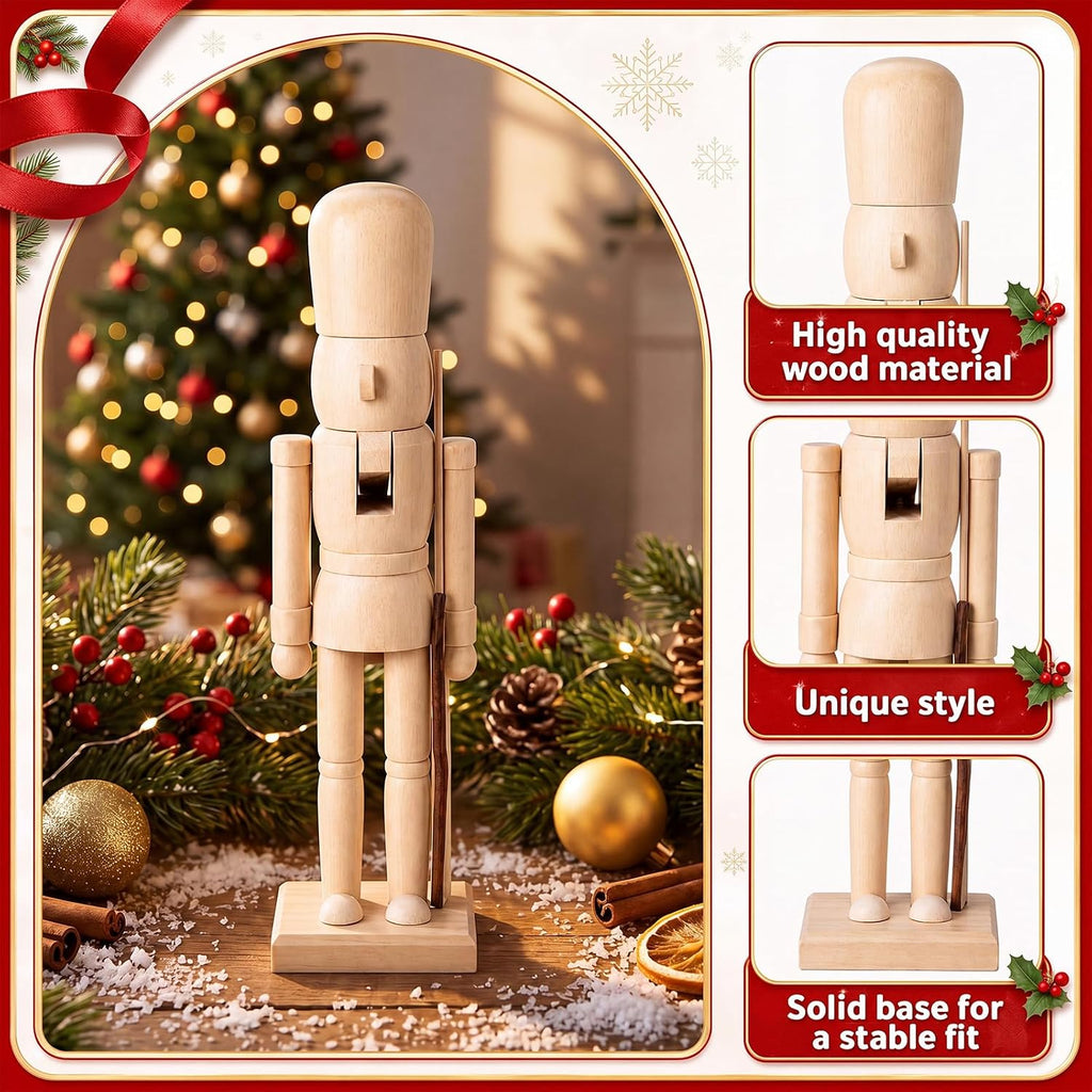 4 Sets Wooden Unfinished Soldier Nutcracker DIY Blank Figures