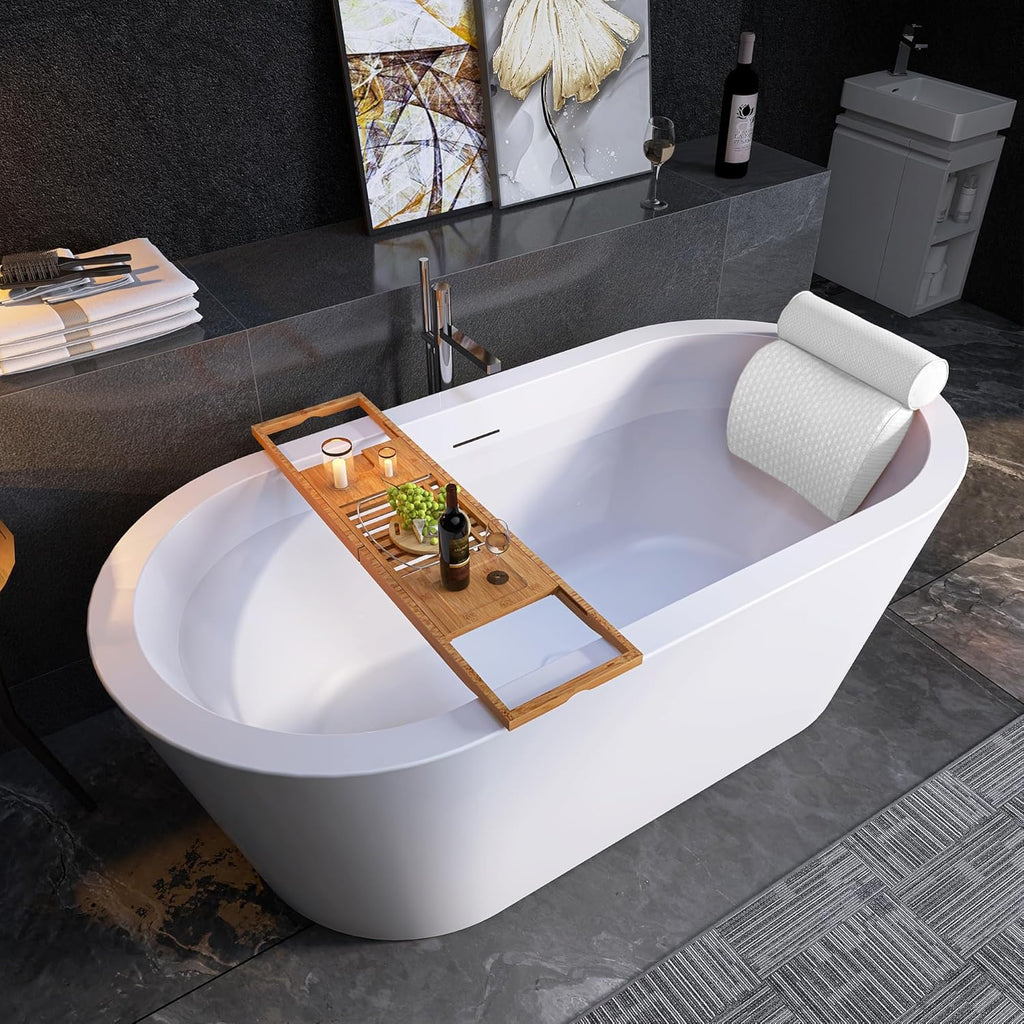 64" Free Standing Tub, Pure Acrylic Freestanding Bathtub, Stylish Stand Alone Contemporary Deep Soaking Bath Tub