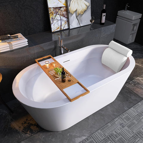 64" Free Standing Tub, Pure Acrylic Freestanding Bathtub, Stylish Stand Alone Contemporary Deep Soaking Bath Tub