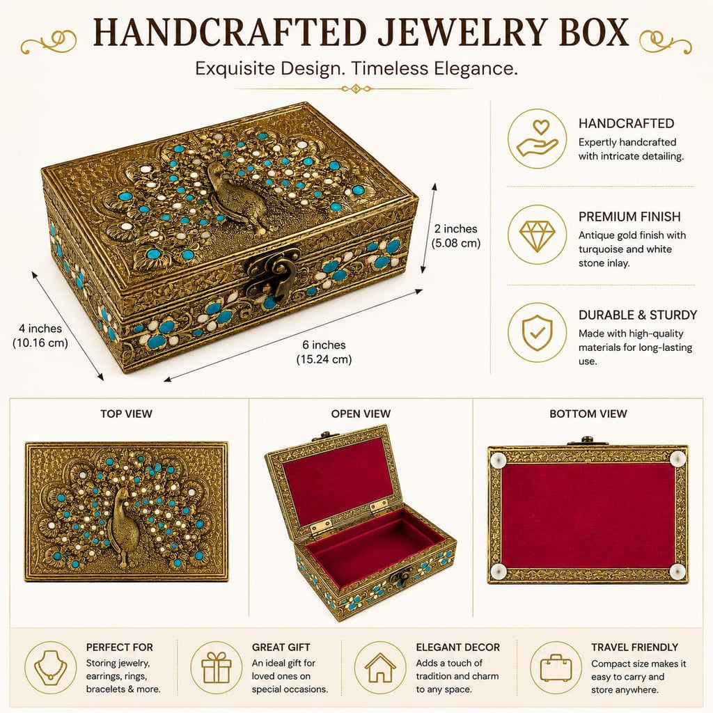 6 inch Jewelry Box - Handmade Portable Treasure Organiser Keepsake - Decorative Memory Storage Case Single